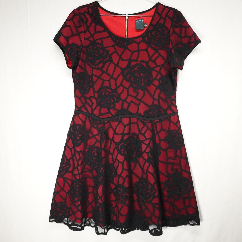 Y2K Dress 14 Red Black Floral Dark Romantic Whimsigoth Party